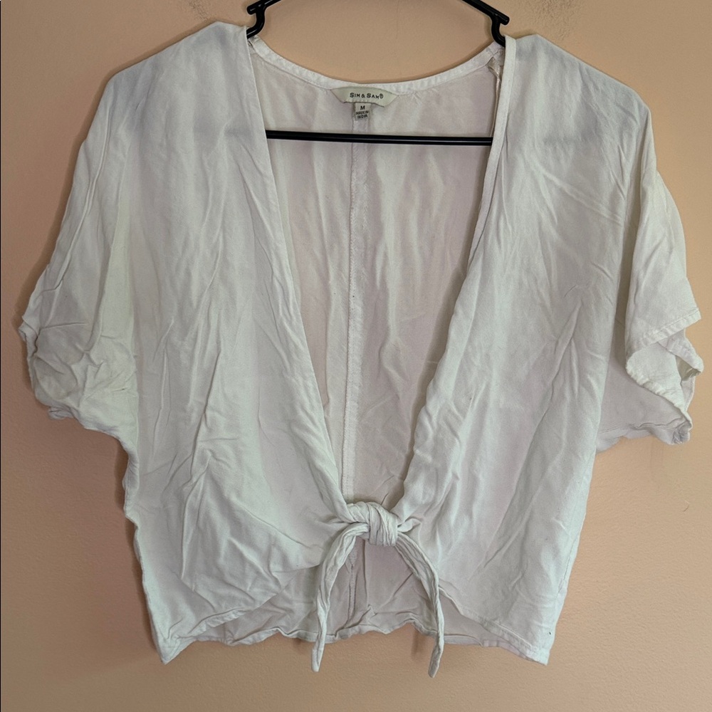 Sim and Sam White Tie-Front Crop Top